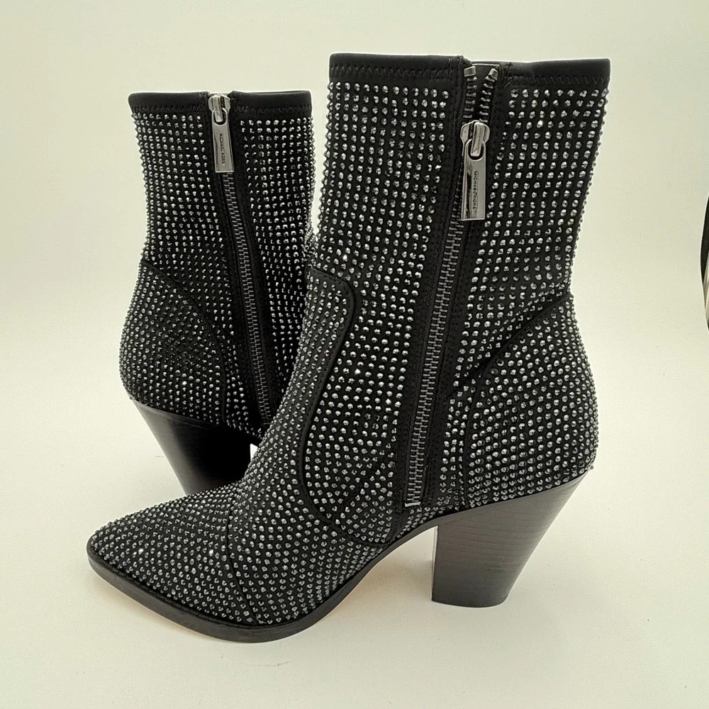 Michael Kors Dover Embellished Scuba Boot Rhinestone Pointed Toe Heels SZ 8 NWOT - Picture 11 of 15